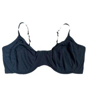 NWT SKIMS 44H COTTON LOGO UNDERWIRE DEMI BRA Soot Black